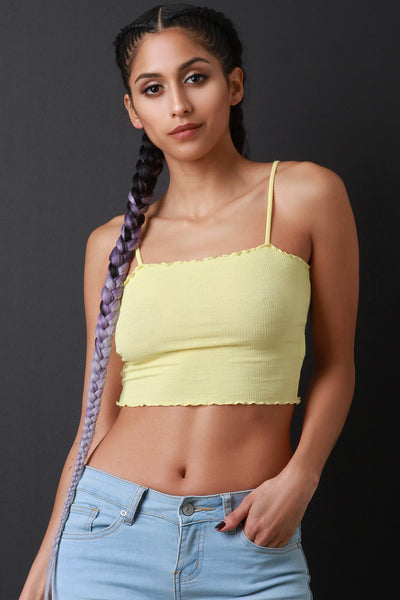 Striped Lettuce Edge Ribbed Crop Top