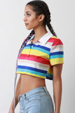 Colorful Striped Button-Up Collar Crop Top