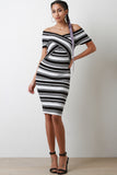 Striped Crisscross Off The Shoulder Knit Midi Dress