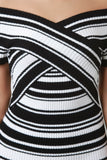 Striped Crisscross Off The Shoulder Knit Midi Dress