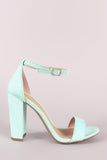 Suede Ankle Strap Open Toe Chunky Heel