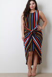 Striped Twisted-Front Sleeveless Dress