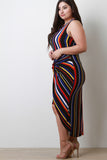 Striped Twisted-Front Sleeveless Dress