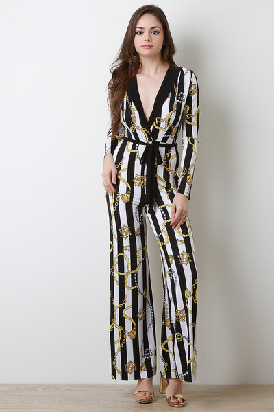 Striped Rope With Chain Printed Jumpsuit