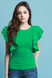 Round Neck Tiered Ruffled Sleeve Top