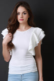 Round Neck Tiered Ruffled Sleeve Top