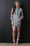 French Terry Ruched Statement Sleeve Hoodie Dress