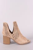 Perforated Suede V-Cut Chunky Heeled Ankle Boots