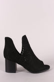 Perforated Suede V-Cut Chunky Heeled Ankle Boots