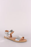 Qupid Metallic Patent Open Toe Slingback Flat Sandal
