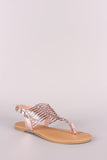 Qupid Metallic Woven Gladiator Thong Flat Sandal