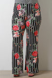Striped Floral High Waisted Flared Pants