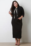 Front Pocket Drawstring Hooded Maxi Dress