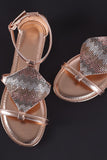 Bamboo Jeweled Shield Open Toe Flat Sandal