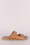 Bamboo Studded Buckled Double Band Flat Sandal