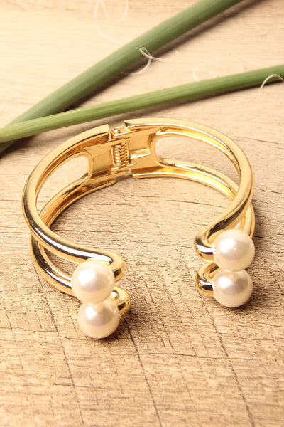 Ring Double Bar Pearl End Cuff Bracelet