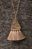 Tassel Fringe Beaded Triangle Long Chain Necklace