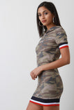 Camouflage Striped Trim Hoodie Mini Dress