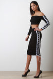 Side Lace Up Crop Top With High Waisted Midi Skirt Set