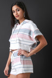 Pastel Multi Stripe Hoodie Top with Shorts Set