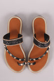 Glitter Encrusted Toe Ring Studded Flat Slide Sandal