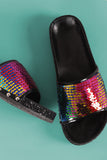 Studded Glitter Encrusted Sequin Open Toe Slide Sandal