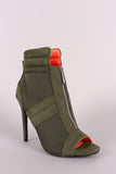 Quilted Suede Front Zip-Up Stiletto Ankle Boots