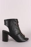 Chain Accent Corset Lace-Up Peep Toe Chunky Heel