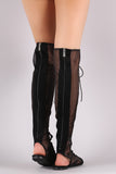 Mesh Open Toe Lace-Up Over-The-Knee Flat Boots