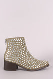 Studded Suede Almond Toe Chunky Heeled Ankle Booties
