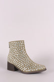 Studded Suede Almond Toe Chunky Heeled Ankle Booties