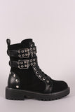 Wild Diva Lounge Grommet Buckled Lace-Up Combat Ankle Boots