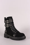 Wild Diva Lounge Grommet Buckled Lace-Up Combat Ankle Boots