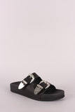 Wild Diva Lounge Etched Buckled Double Band Footbed Sandal