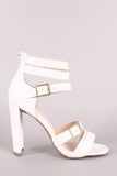 Qupid Vegan Leather Strappy Buckled Open Toe Thick Heel