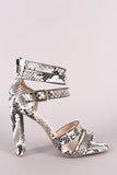 Qupid Snake Strappy Buckled Open Toe Thick Heel