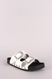 Studded Etched Buckled Double Band Footbed Sandal
