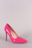 Qupid Patent Pointy Toe Floral Outsole Pump