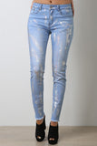 Iridescent Foil Skinny Denim Jeans