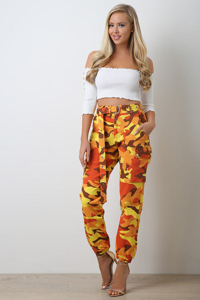 Camo Cargo Belted Jogger Pants