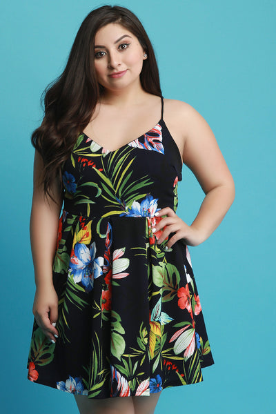 Tropical Floral Box Pleated Skater Dress