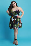 Tropical Floral Box Pleated Skater Dress