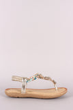 Liliana Jeweled Braided T-Strap Thong Flat Sandal