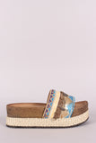 Mixed Media Embroidered Coin Accent Espadrille Slide Flatforms