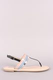 Qupid Colorblock T-Strap Slingback Flat Sandal