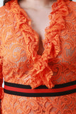 Ruffle Trim Semi-Sheer Lace Elastic Waistband Midi Dress