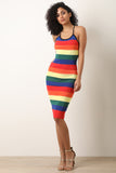 Colorful Striped Ribbed Knit Halter Dress