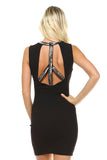 Women's Beaded Neckline Fitted Dress with Back Cut Out Detail
