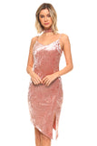 Women's Asymmetrical Velvet Choker Slit Dress