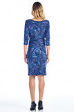 Women's 3/4 Three Quarter Sleeve Abstract Pattern V-neck Dress